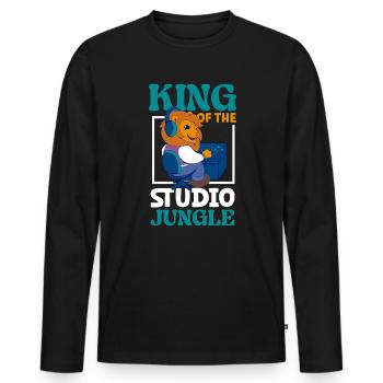 Lion à la table de mixage - ingénierie du son - T-shirt manches longues Premium bio Homme - noir - Devant - Nico (187cm)