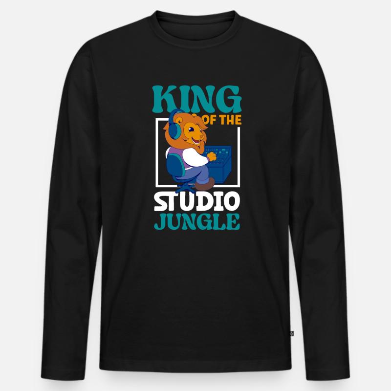Löwe am Mischpult - Tontechnik - Männer Premium Bio Langarmshirt - Schwarz