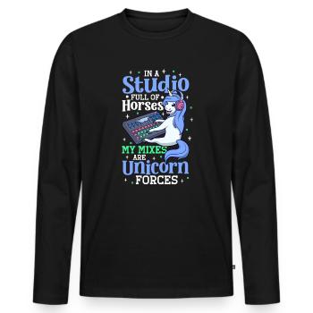 Unicorn Forces at the Mixing Desk - Sound Engineer - Men's Premium Organic Long Sleeve Shirt - black - Front - Nico (187cm)