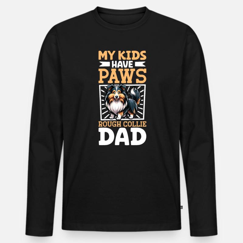 Langhaarcollie Papa - Männer Premium Bio Langarmshirt - Schwarz