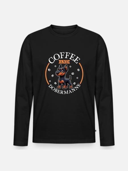 Kaffee und Dobermann - Männer Premium Bio Langarmshirt - Schwarz