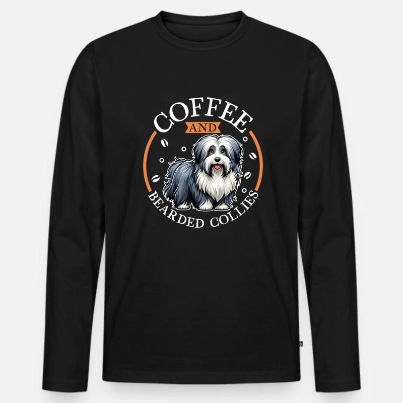 Kaffee und Bearded Collie - Männer Premium Bio Langarmshirt - Schwarz