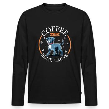 Café et dentelle bleue - T-shirt manches longues Premium bio Homme - noir - Devant - Nico (187cm)