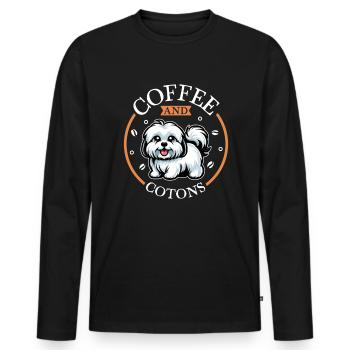 Café et Coton de Tuléar - T-shirt manches longues Premium bio Homme - noir - Devant - Nico (187cm)