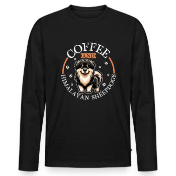Kaffee und Himalaya Schäferhund - Männer Premium Bio Langarmshirt - Schwarz - Vorne - Nico (187cm)