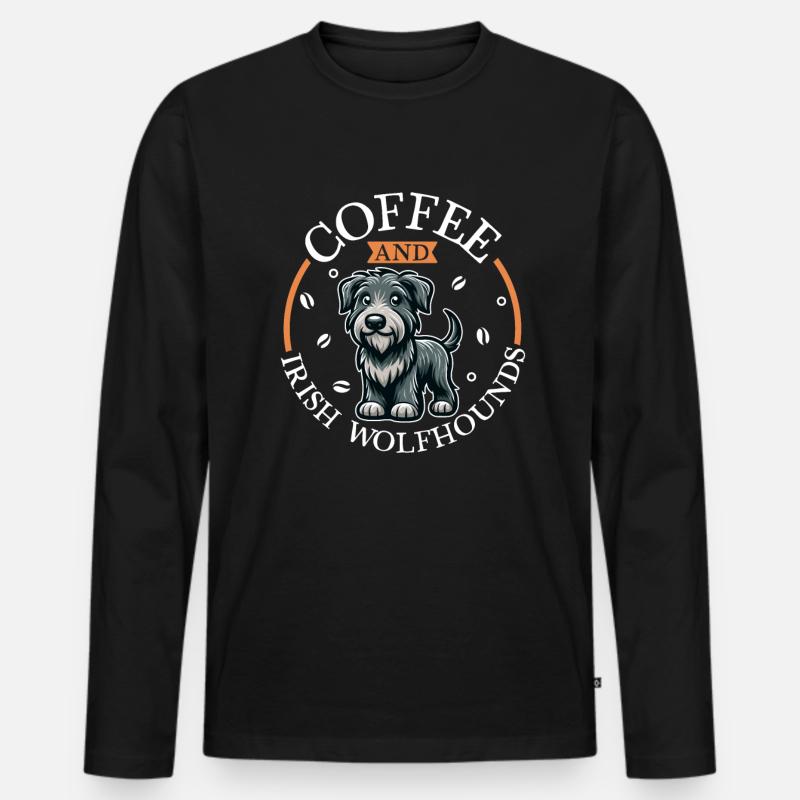 Kaffee und Irischer Wolfshund - Männer Premium Bio Langarmshirt - Schwarz