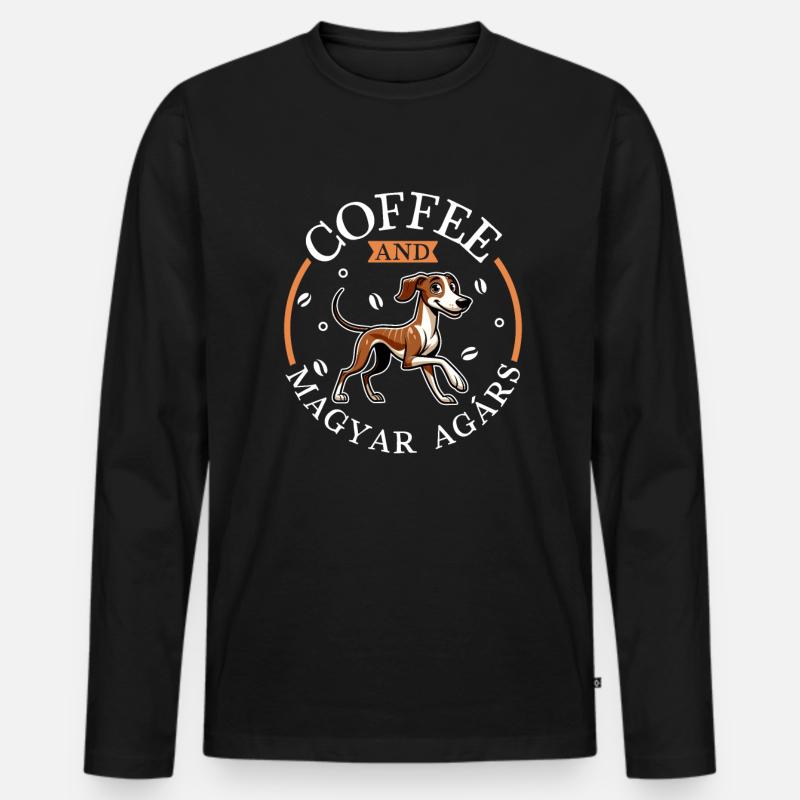 Kaffee und Magyar Agár - Männer Premium Bio Langarmshirt - Schwarz