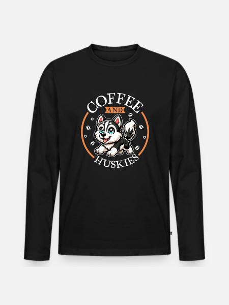 Coffee and Siberian Husky - Men's Premium Organic Long Sleeve Shirt - black