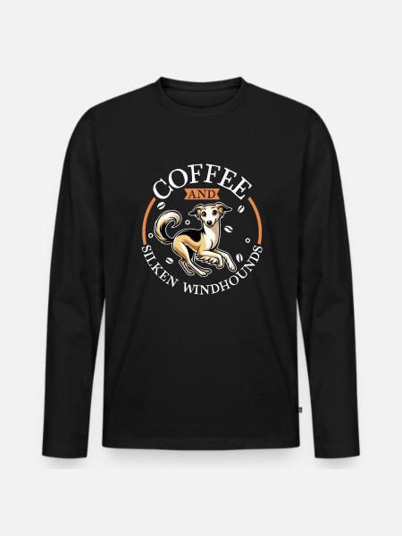 Café et lévrier soyeux - T-shirt manches longues Premium bio Homme - noir