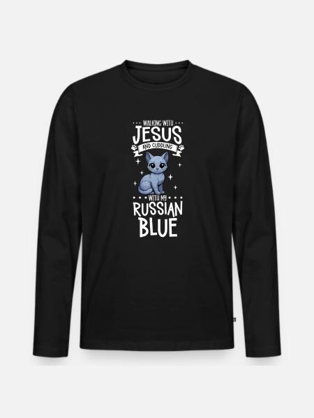 Jesus and My Russian Blue - Men's Premium Organic Long Sleeve Shirt - black