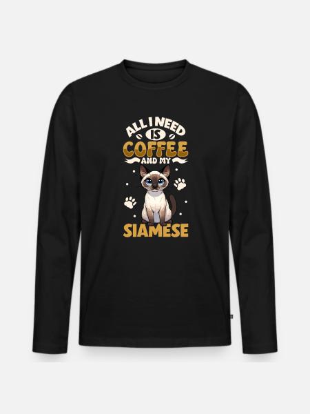 Coffee and my Siamese cat - Men's Premium Organic Long Sleeve Shirt - black