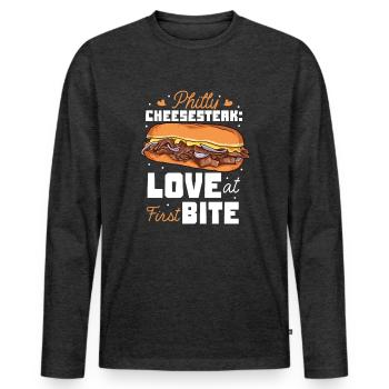 Love at First Bite - Philly Cheesesteak - Men's Premium Organic Long Sleeve Shirt - heather anthracite - Front - Nico (187cm)