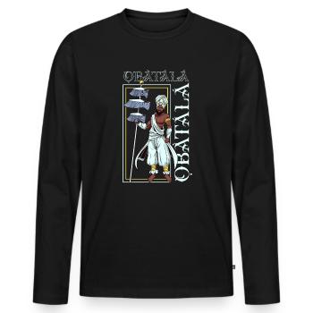 Yoruba Gott - Obatala - Männer Premium Bio Langarmshirt - Schwarz - Vorne - Nico (187cm)