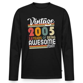 2005 vintage vintage cadeau d’anniversaire rétro - T-shirt manches longues Premium bio Homme - noir - Devant - Nico (187cm)
