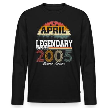 Millésime d’avril né 2005 anniversaire - T-shirt manches longues Premium bio Homme - noir - Devant - Nico (187cm)