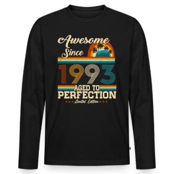 Né en 1993 Vintage Anniversaire Rétro - T-shirt manches longues Premium bio Homme - noir - Devant - Nico (187cm)
