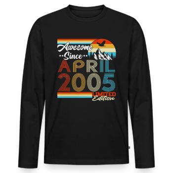 Avril 2005 vintage vintage retro anniversaire - T-shirt manches longues Premium bio Homme - noir - Devant - Nico (187cm)
