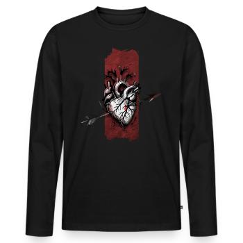 Piercing Love: Pfeil durchs Herz - Männer Premium Bio Langarmshirt - Schwarz - Vorne - Nico (187cm)