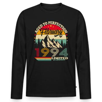 Februar 1994 Jahrgang Geburtstag Retro Geschenk - Männer Premium Bio Langarmshirt - Schwarz - Vorne - Nico (187cm)