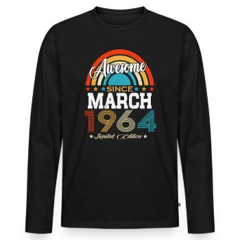 March 1964 Vintage Birthday Retro Gift - Men's Premium Organic Long Sleeve Shirt - black - Front - Nico (187cm)