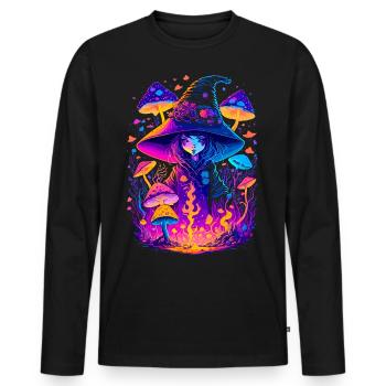 Witch with psychedelic mushrooms - Walpurgis Night - Men's Premium Organic Long Sleeve Shirt - black - Front - Nico (187cm)