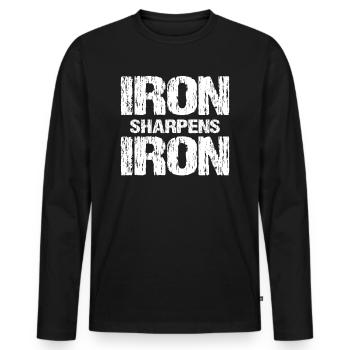 Iron Sharpens Iron Christian Workout Iron - Men's Premium Organic Long Sleeve Shirt - black - Front - Nico (187cm)