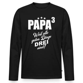 Papa Drillinge Weil alle guten Dinge drei sind - Männer Premium Bio Langarmshirt - Schwarz - Vorne - Nico (187cm)