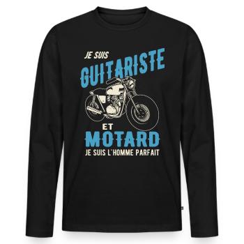 guitariste et motard l'homme parfait - T-shirt manches longues Premium bio Homme - noir - Devant - Nico (187cm)