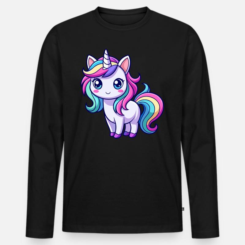 Süßes Regenbogen-Einhorn - Männer Premium Bio Langarmshirt - Schwarz