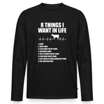 8 choses que je veux dans la vie sont des vaches et plus de vaches - T-shirt manches longues Premium bio Homme - noir - Devant - Nico (187cm)