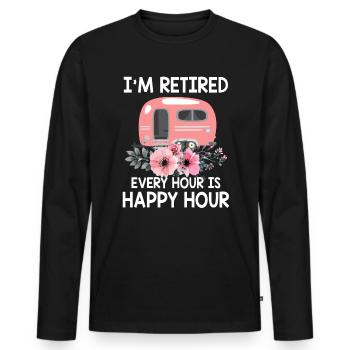 I'm Retired Every Hour Is Happy Hour Funny Camping - Men's Premium Organic Long Sleeve Shirt - black - Front - Nico (187cm)