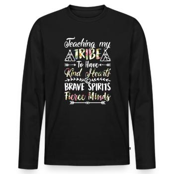 Apprendre à ma tribu à avoir des cœurs aimables et un esprit courageux - T-shirt manches longues Premium bio Homme - noir - Devant - Nico (187cm)