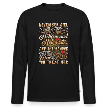 November Girl The Flavor You Taste Depends On - Men's Premium Organic Long Sleeve Shirt - black - Front - Nico (187cm)