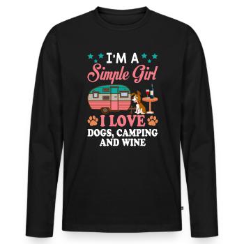 Je suis une fille simple, j'aime les chiens, le camping et le vin - T-shirt manches longues Premium bio Homme - noir - Devant - Nico (187cm)