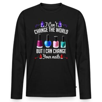 Can't Change The World But I Can Change Your Nails - Männer Premium Bio Langarmshirt - Schwarz - Vorne - Nico (187cm)