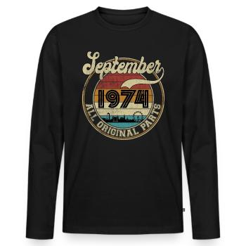 Septembre 1974 Toutes les pièces d'origine Vintage Sunset - T-shirt manches longues Premium bio Homme - noir - Devant - Nico (187cm)