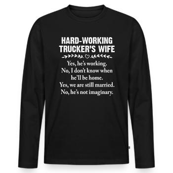 Femme de camionneur qui travaille dur Oui, il travaille - T-shirt manches longues Premium bio Homme - noir - Devant - Nico (187cm)