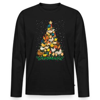 Christmas Chickens Pine Tree Funny Chicken T Shirt - Men's Premium Organic Long Sleeve Shirt - black - Front - Nico (187cm)