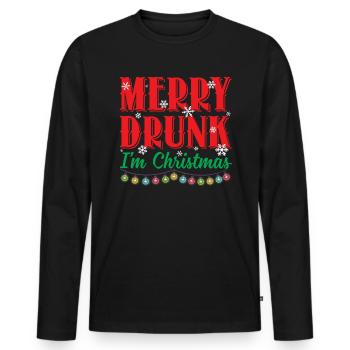 Merry Drunk I'm Christmas Sarcastic Drinking Shirt - Männer Premium Bio Langarmshirt - Schwarz - Vorne - Nico (187cm)