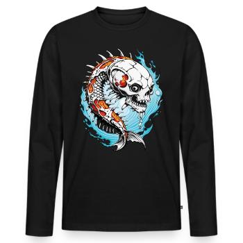 Koi Skull // Totenkopf Fisch // Karpfen FS0007 - Männer Premium Bio Langarmshirt - Schwarz - Vorne - Nico (187cm)