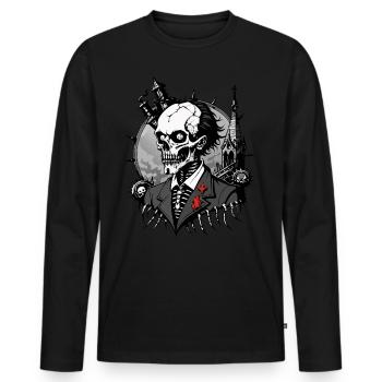 Undertaker Skull // Totengräber Totenkopf FS0016 - Männer Premium Bio Langarmshirt - Schwarz - Vorne - Nico (187cm)