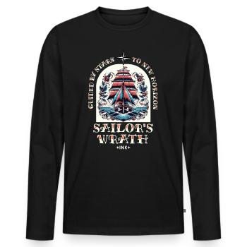 Segelboot Segelschiff Tattoo Vintage Abenteuer - Männer Premium Bio Langarmshirt - Schwarz - Vorne - Nico (187cm)