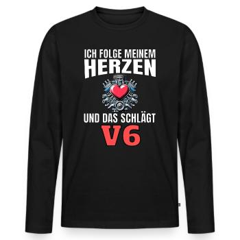 Lustiger Spruch Ich folge meinem Herzen V6 - Männer Premium Bio Langarmshirt - Schwarz - Vorne - Nico (187cm)