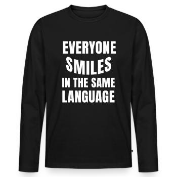 Le sourire relie l’humanité - T-shirt manches longues Premium bio Homme - noir - Devant - Nico (187cm)