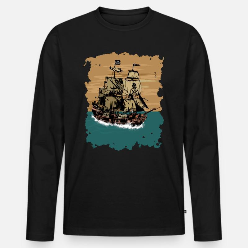 Piratenschiff - Männer Premium Bio Langarmshirt - Schwarz