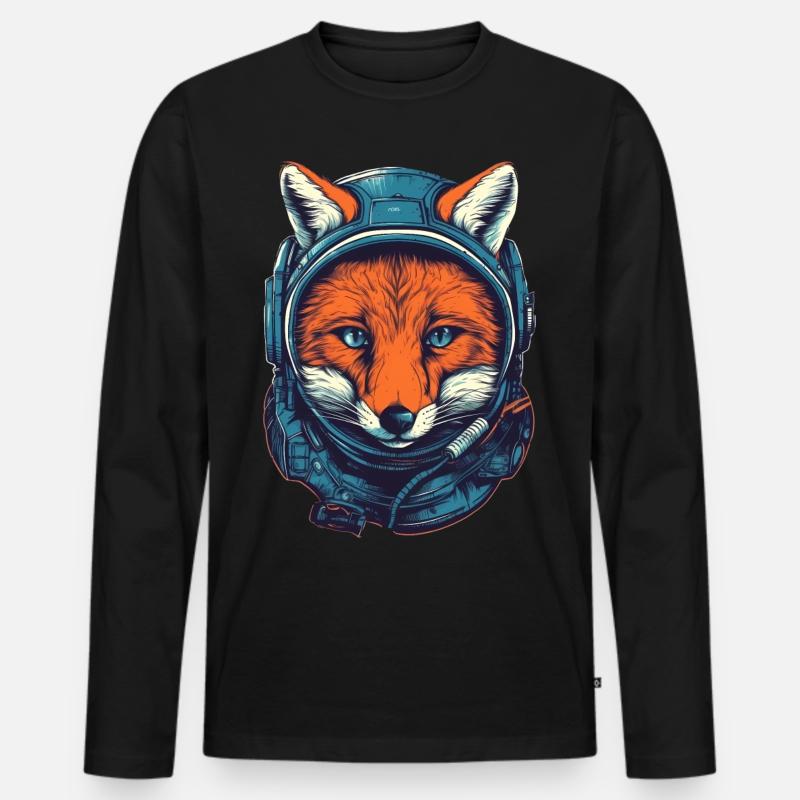 Fuchs Astronaut - Männer Premium Bio Langarmshirt - Schwarz