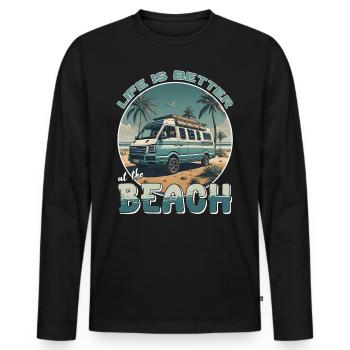 Life is better at the Beach - Campervan - Men's Premium Organic Long Sleeve Shirt - black - Front - Nico (187cm)