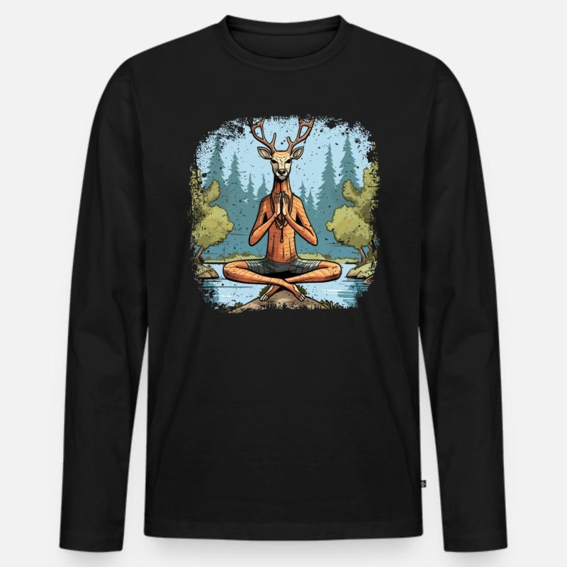 Hirsch Yogi - Männer Premium Bio Langarmshirt - Schwarz