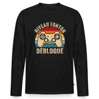 niveau tonton débloqué rétro oncle gamer geek - T-shirt manches longues Premium bio Homme - noir - Devant - Nico (187cm)