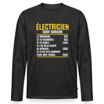 Électricien tarif horaire cadeau electricien - T-shirt manches longues Premium bio Homme - anthracite chiné - Devant - Nico (187cm)